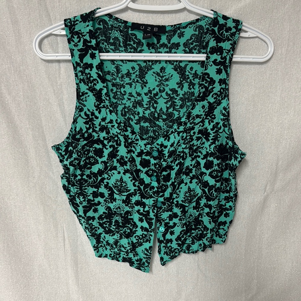 Blue Sleeveless Crop Tank Top
